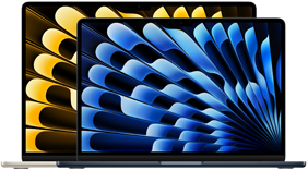 13 inç ve 15 inç MacBook Air modellerinin ekran boyutlarının önden görünümü (diyagonal olarak ölçülür)