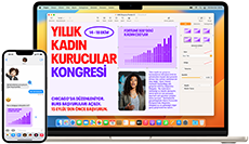 iPhone’daki Mesajlar uygulamasında aldığı görseli MacBook Air’deki Pages belgesine ekleyen bir kullanıcı gösteriliyor.