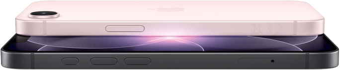 iPhone 17e, yatay pozisyonda yandan ve arkadan dış g&ouml;r&uuml;n&uuml;m, a&ccedil;ık pembe renk, iPhone 17e, yatay pozisyonda yandan ve &ouml;nden dış g&ouml;r&uuml;n&uuml;m, siyah renk