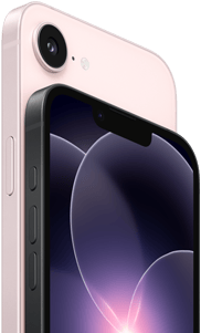 iPhone 17e, yatay pozisyonda yandan ve arkadan dış g&ouml;r&uuml;n&uuml;m, a&ccedil;ık pembe renk, iPhone 17e, yatay pozisyonda yandan ve &ouml;nden dış g&ouml;r&uuml;n&uuml;m, siyah renk