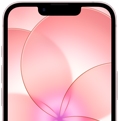 iPhone 17e, Ceramic Shield 2&rsquo;nin olduğu &ouml;nden kısmi g&ouml;r&uuml;n&uuml;m, a&ccedil;ık pembe renk, pembe bir &ccedil;i&ccedil;eğin bulunduğu duvar kağıdı g&ouml;rseli g&ouml;steriliyor