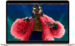Liquid Retina ekranın renk yelpazesini ve çözünürlüğünü sergilemek için renkli bir görsel gösteren MacBook Air ekranı
