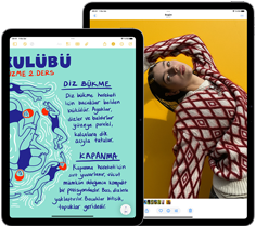 Yan yana duran 11 in&ccedil; ve 13 in&ccedil; iPad, Liquid Retina ekranı sergiliyor
