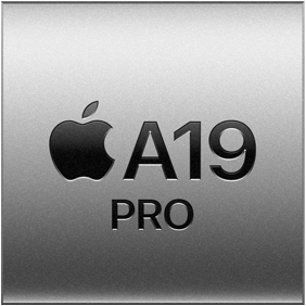 A19 Pro çipi temsil eden ve üzerinde A19 Pro çip yazan Apple logolu gümüş rengi kare