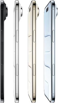 iPhone Air’in tüm dört rengiyle yandan dış görünümü, Gök Mavisi, Uçuk Altın Rengi, Pamuk Beyazı, Uzay Siyahı, çok ince profil, Fusion kamera sistemi, Yan düğme ve Kamera Denetimi düğmesi
